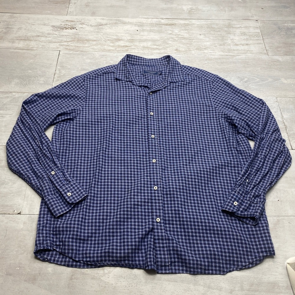 Vineyard Vines Shirt Mens XL Blue Plaid Cotton Cashmere Long Sleeve Button Down